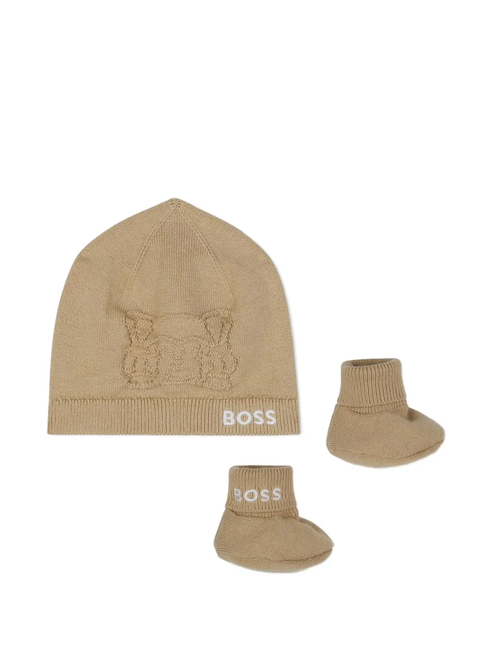 BOSS Kidswear Muts en babyschoentjes met borduurwerk Bruin