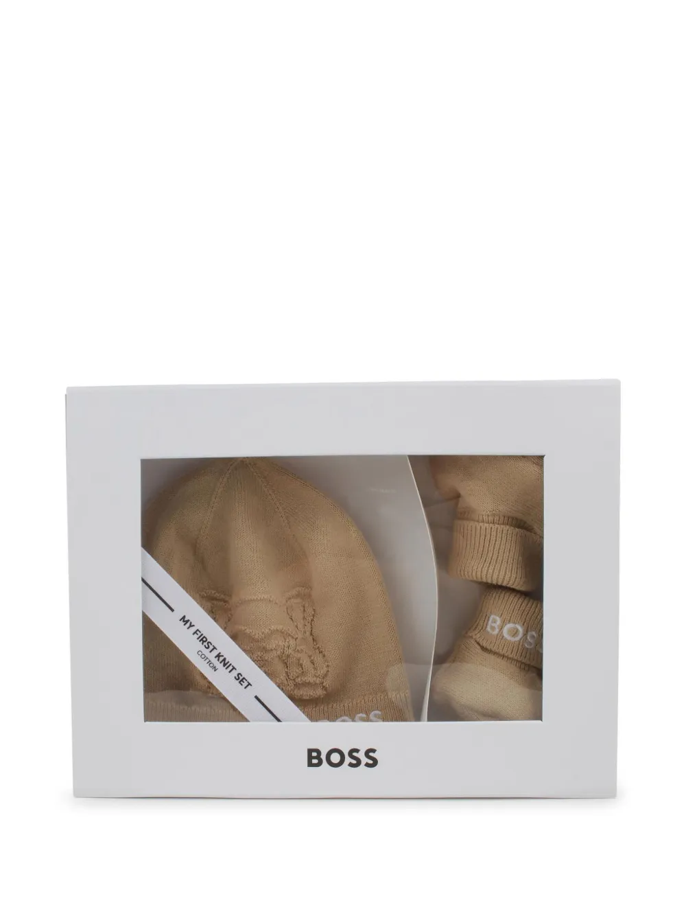 BOSS Kidswear Muts en babyschoentjes met borduurwerk Bruin