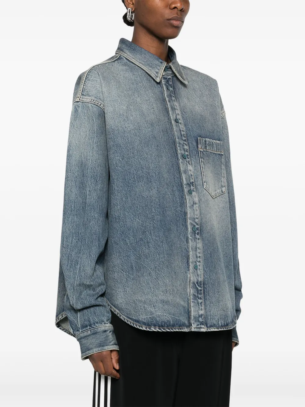 Balenciaga Denim jack met geborduurd logo Blauw
