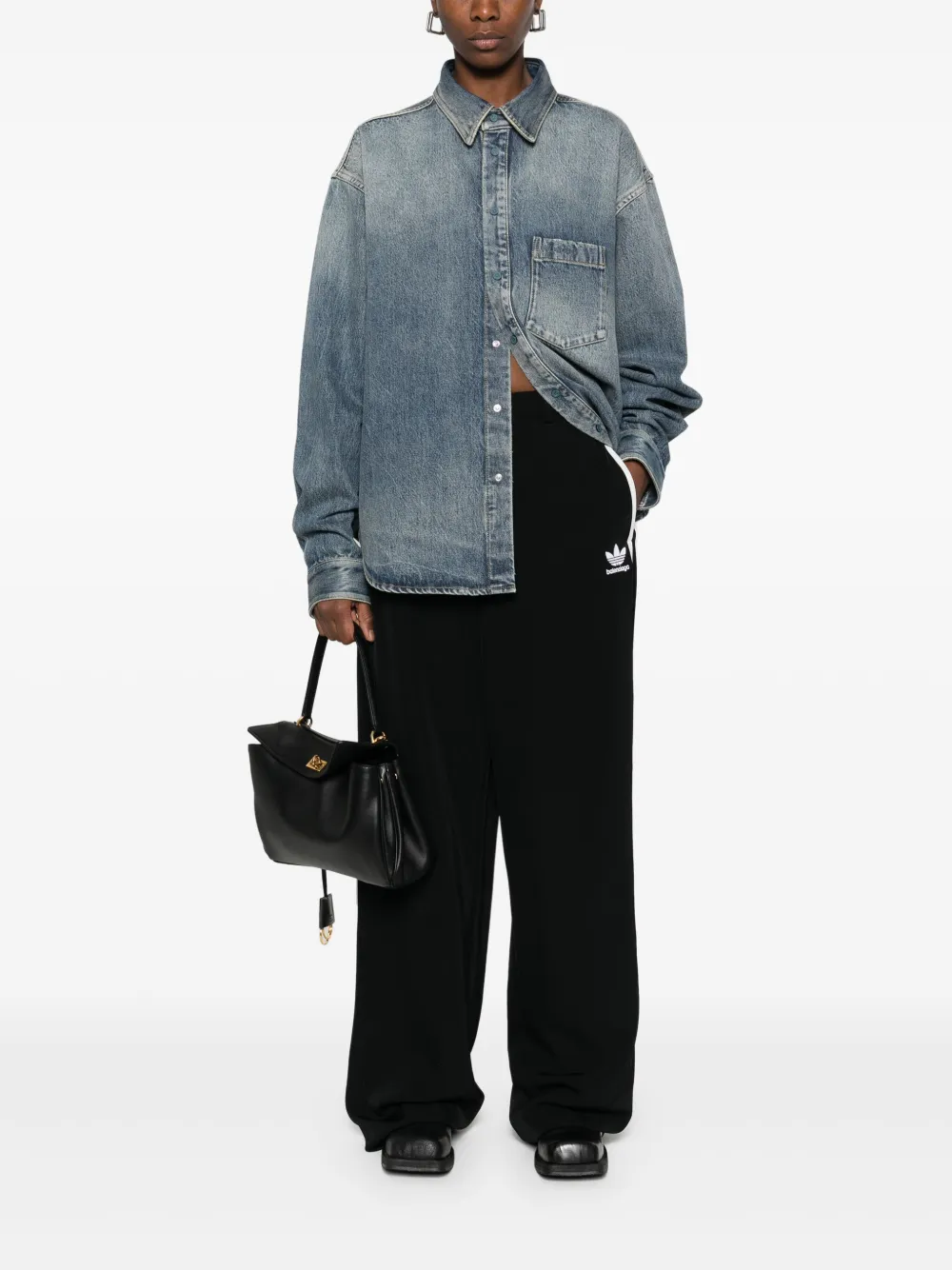 Balenciaga Denim jack met geborduurd logo Blauw