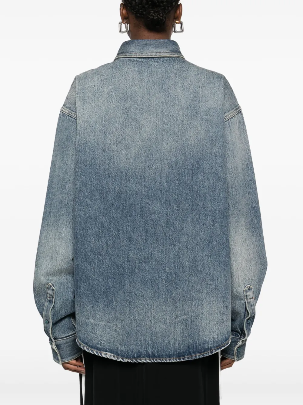 Balenciaga Denim jack met geborduurd logo Blauw