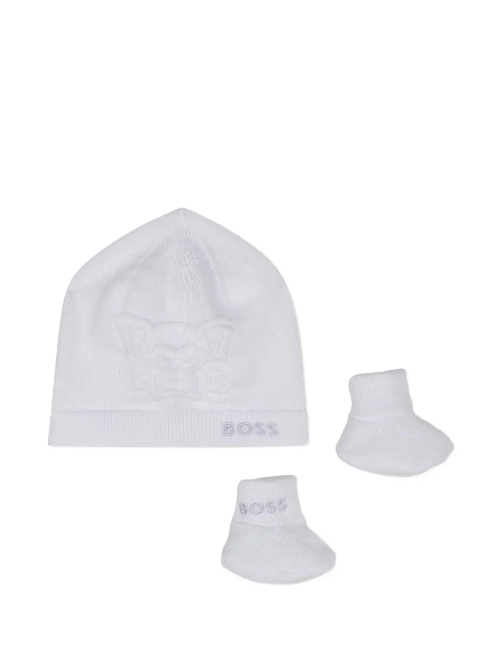 BOSS Kidswear Muts en babyschoentjes met borduurwerk Wit