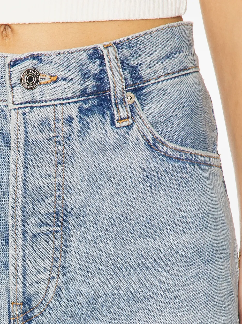 Frame Frayed Denim Shorts In Blue