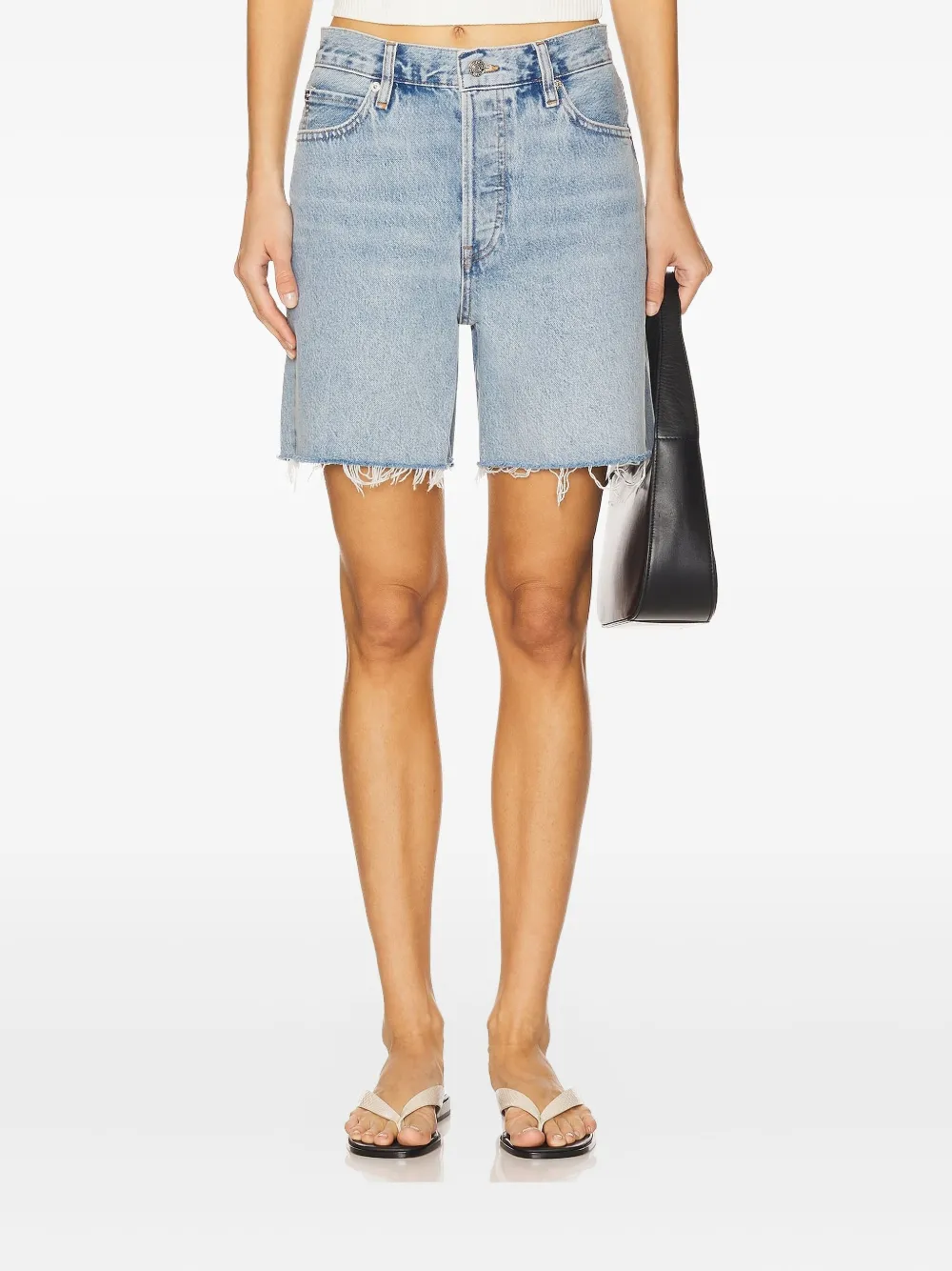 Frame Frayed Denim Shorts In Blue