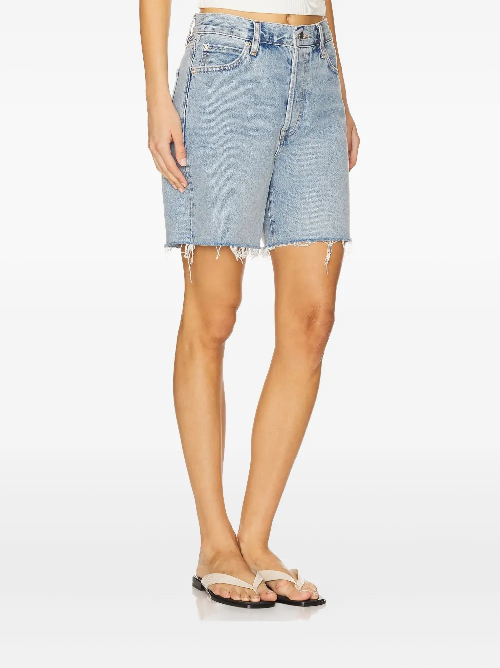 Frame Frayed Denim Shorts In Blue