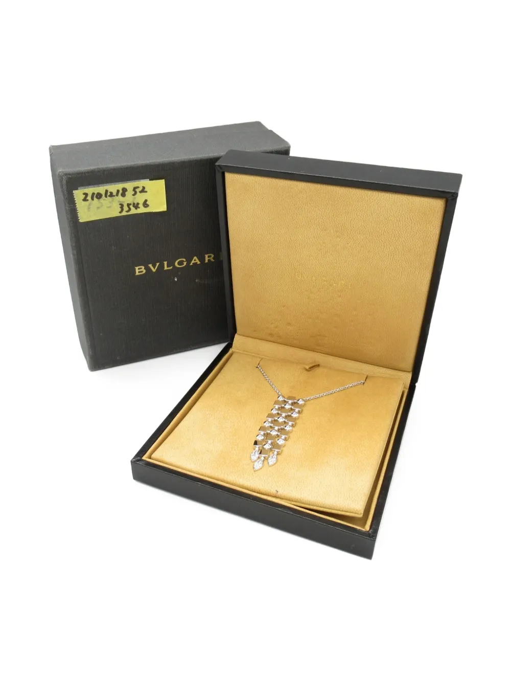Pre-owned Bvlgari 2010s 18k White Gold Lucia Diamond Necklace In Silver