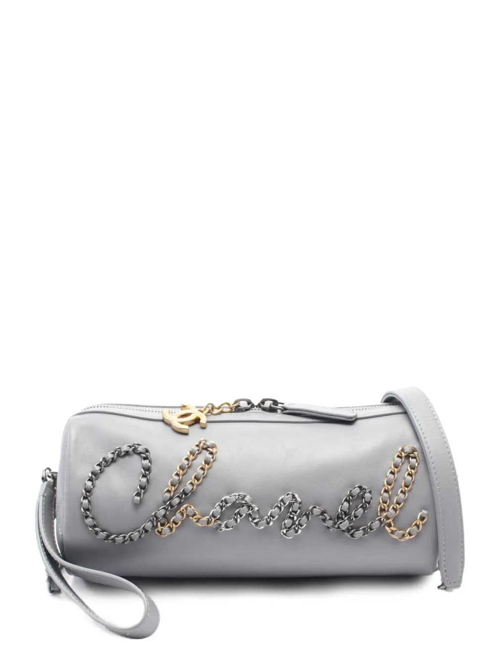 Pre-owned Chanel 2020-2021 Chain Signature Bowling Bag In Grey