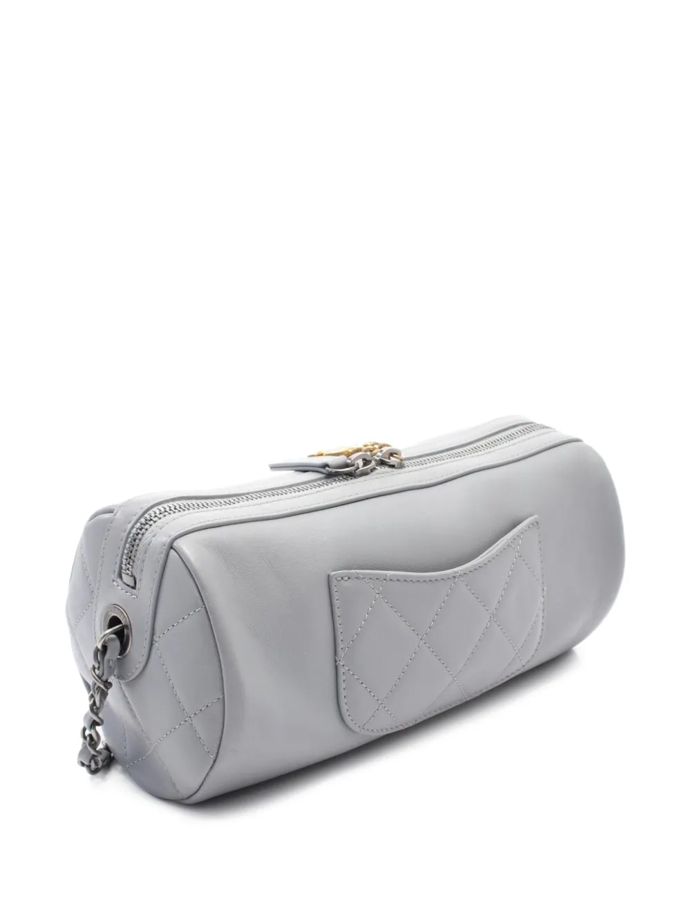 Pre-owned Chanel 2020-2021 Chain Signature Bowling Bag In Grey