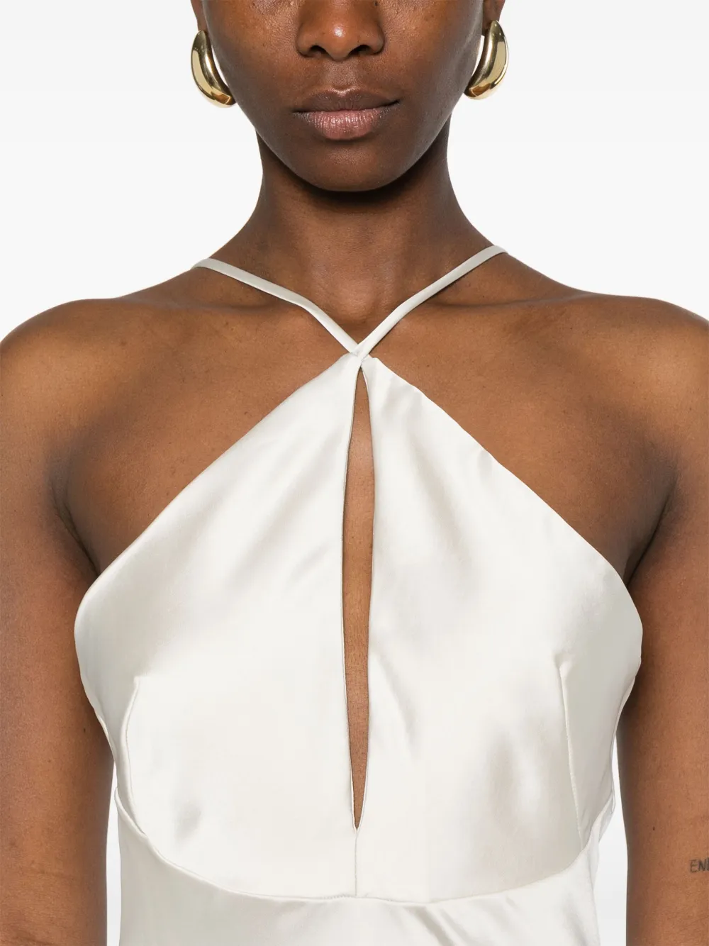 Shop Patrizia Pepe Halterneck Maxi Dress In Neutrals