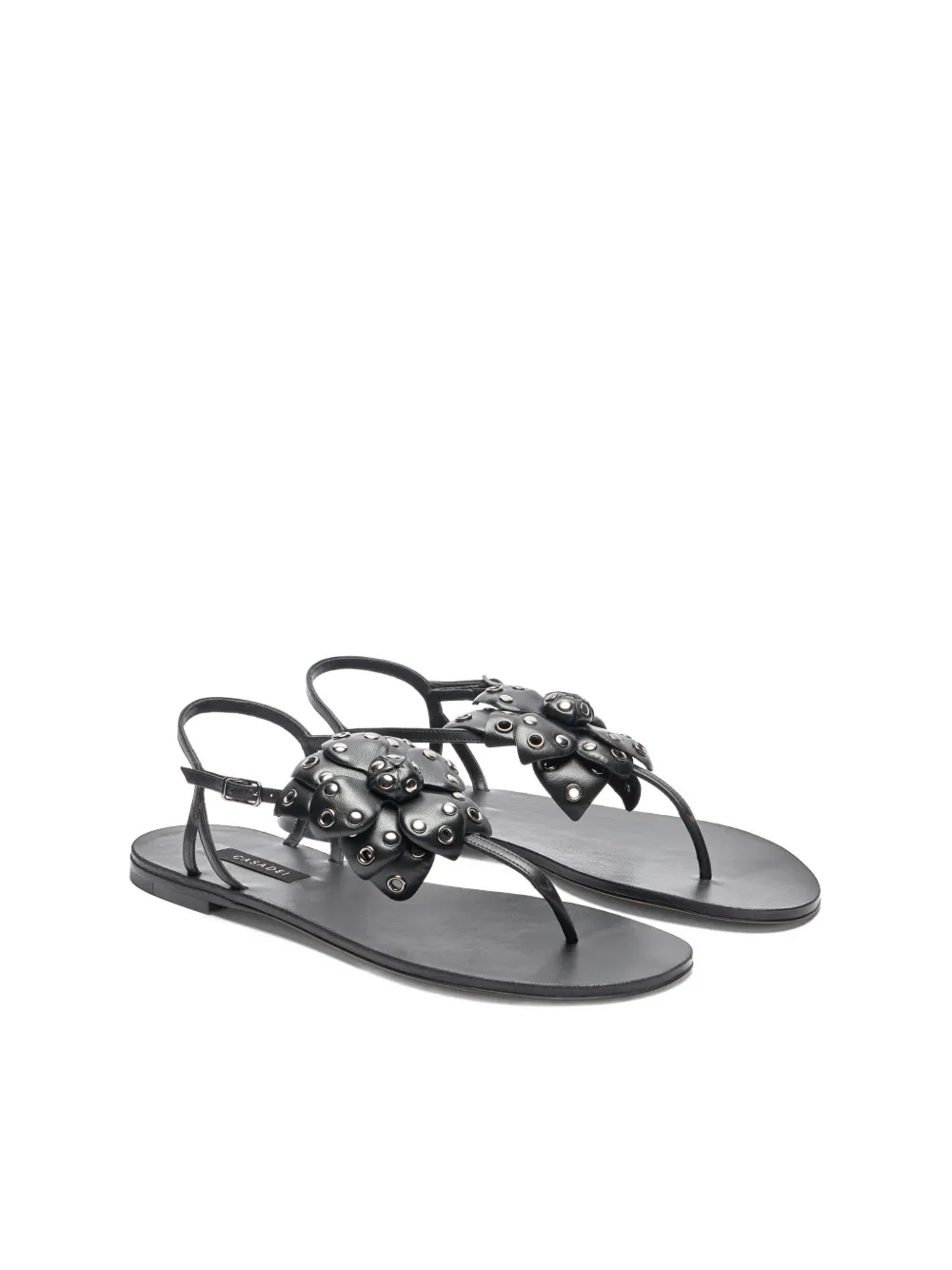 Casadei Stud-embellished Flat Sandals In Black