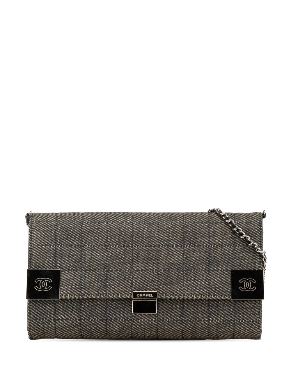 Pre-owned Chanel 2002-2003 Cc Choco Bar Denim Chain Flap Shoulder Bag In Grey