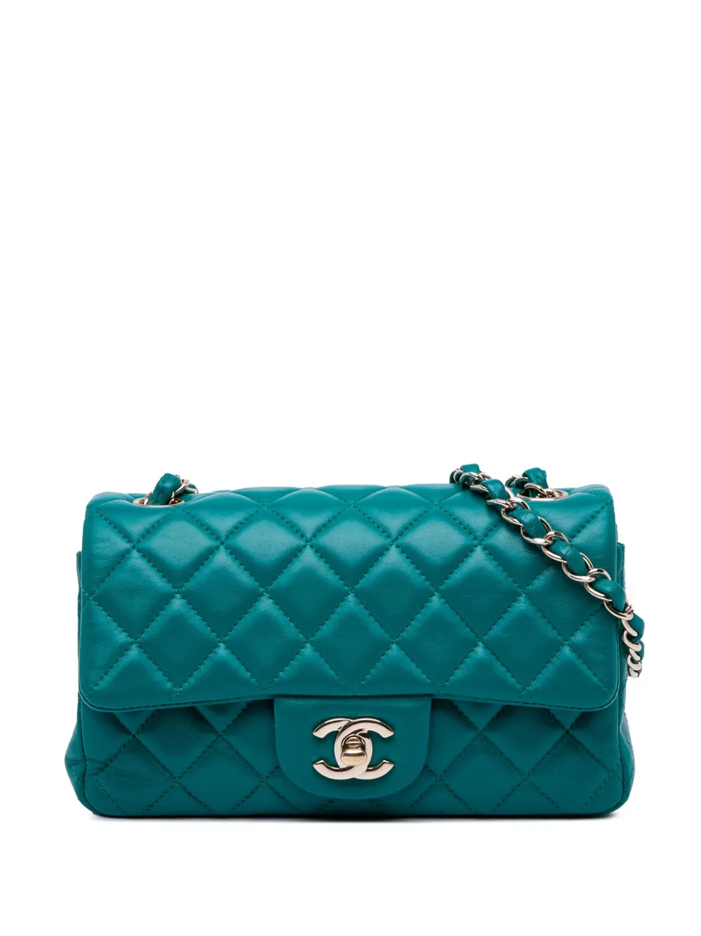 CHANEL Pre-Owned 2017-2018 Mini Rectangular Classic Lambskin Single Flap crossbody bag | Blue | Image 1