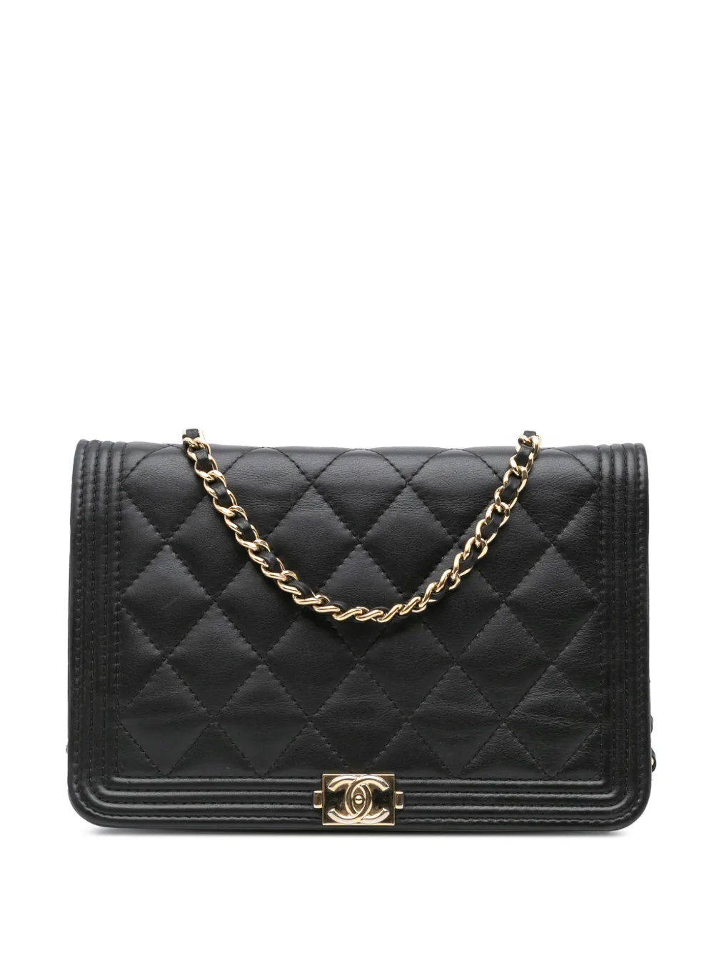 CHANEL Pre-Owned 2017-2018 ラムスキン ボーイ ウォレットオンチェーン ショルダーバッグ - ブラック CHANEL Pre-Owned 2017-2018 ラムスキン ボーイ ウォレットオンチェーン ショルダーバッグ - ブラック