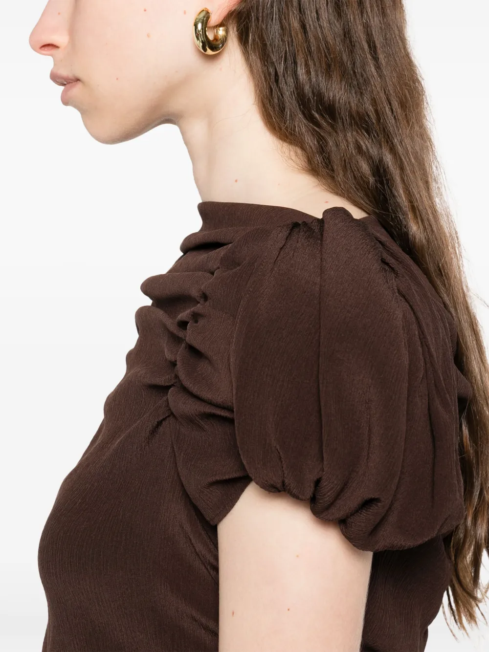 Magda Butrym Midi-jurk met pofmouwen Bruin