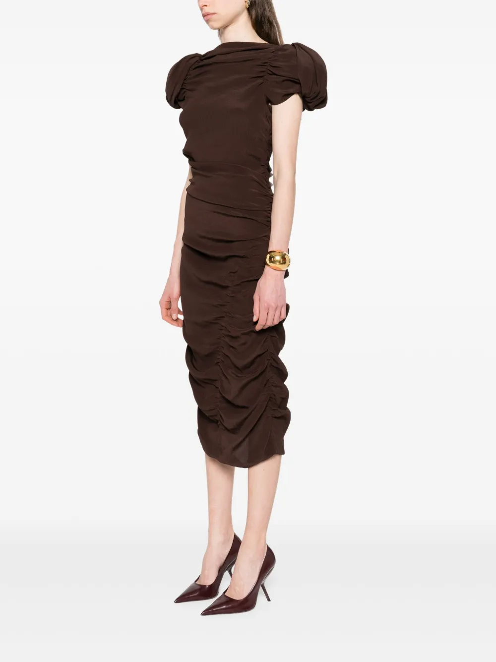 Magda Butrym Midi-jurk met pofmouwen Bruin