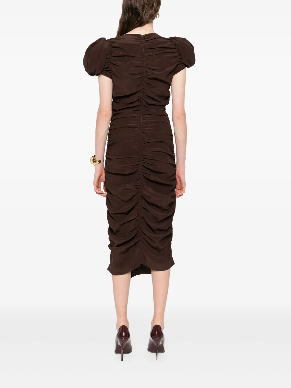 Magda Butrym Midi-jurk met pofmouwen Bruin