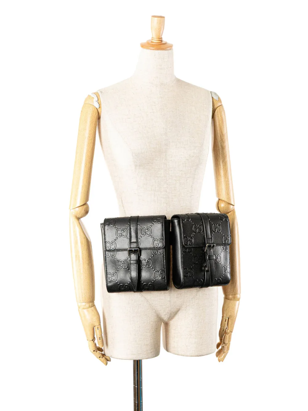 Pre-owned Gucci 2016-2024 Gg Embossed Perforated Double Belt Bag In Black