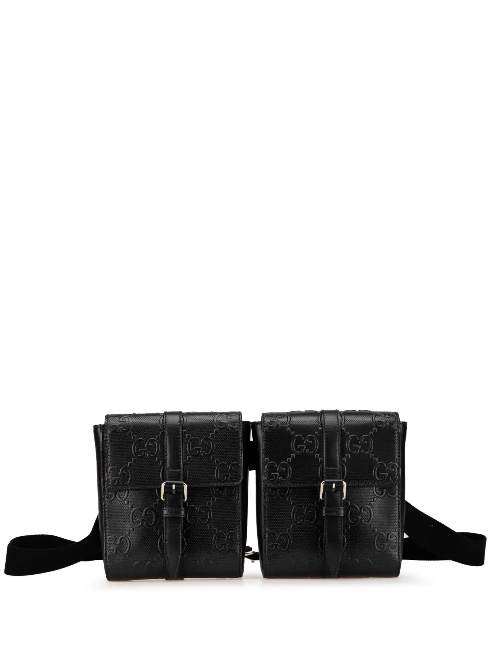 Gucci Pre-Owned 2016-2024 GG Embossed Perforated Double belt bag | Black | Image 1