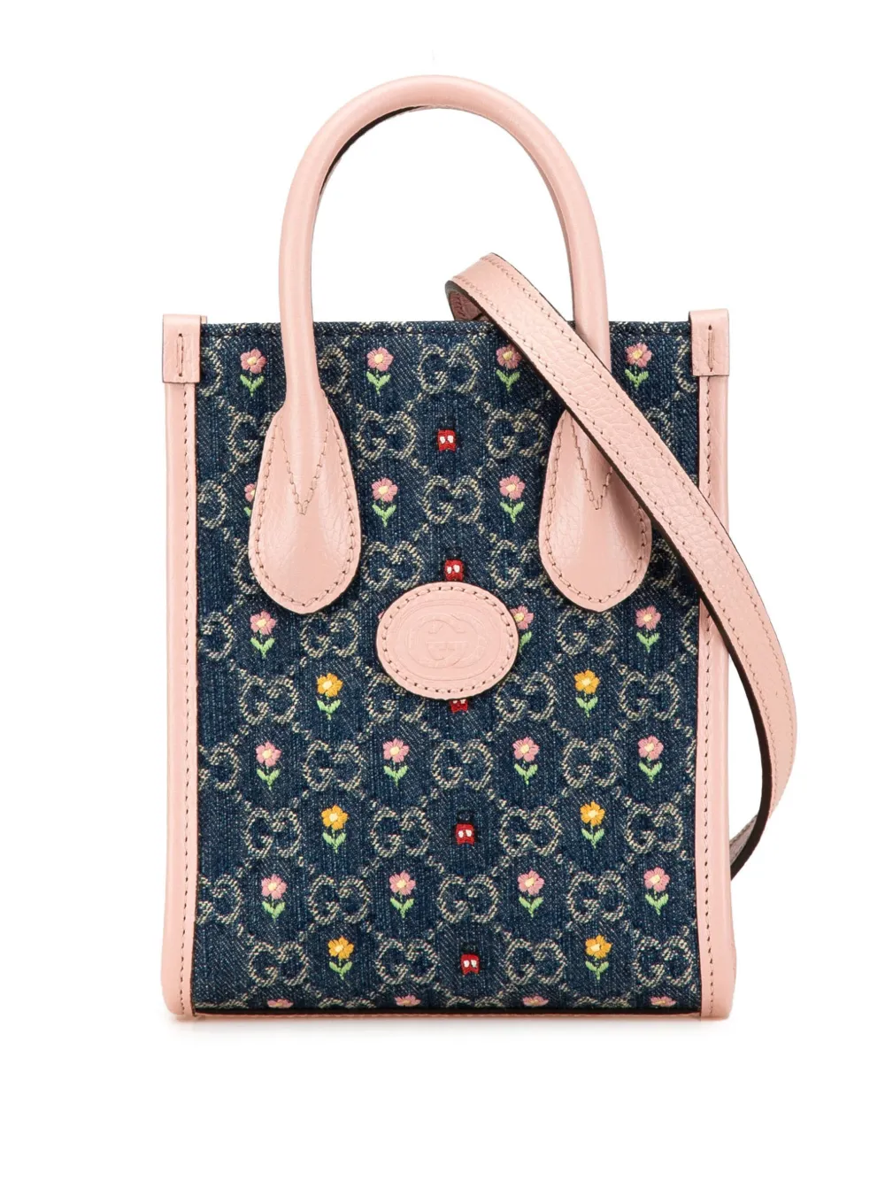 Gucci Pre-Owned 2016-present Mini GG Denim Interlocking G Flowers Tote satchel | Brown | Image 1