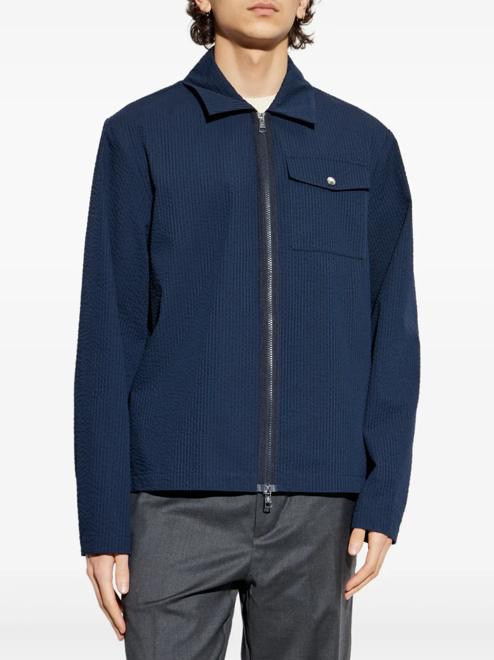 素敵な Moncler Seersucker FARFETCH | Blue | Jacket Shirt 空気清浄器