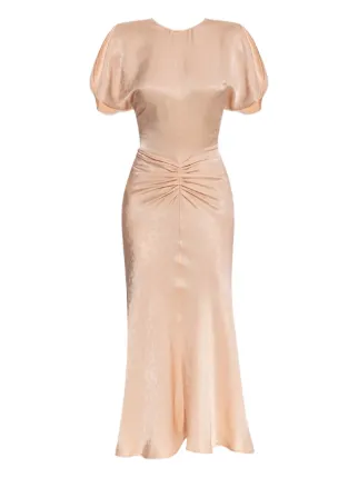 victoria beckham pink midi dress Gathered satin midi dress - baby pink