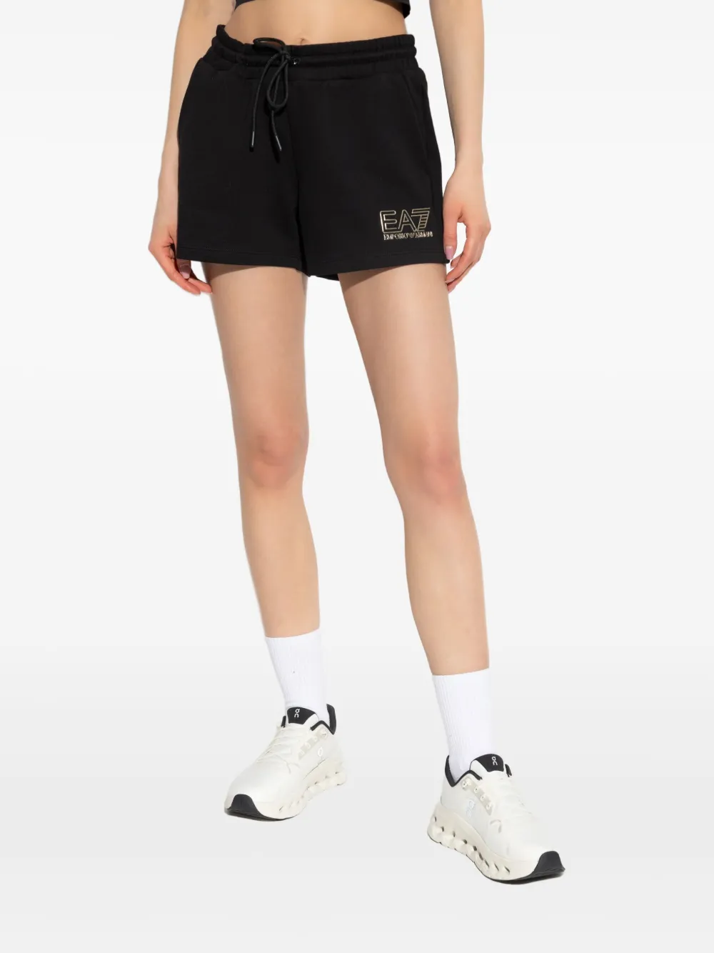 Ea7 Emporio Armani Trainingsshorts met geborduurd logo Zwart
