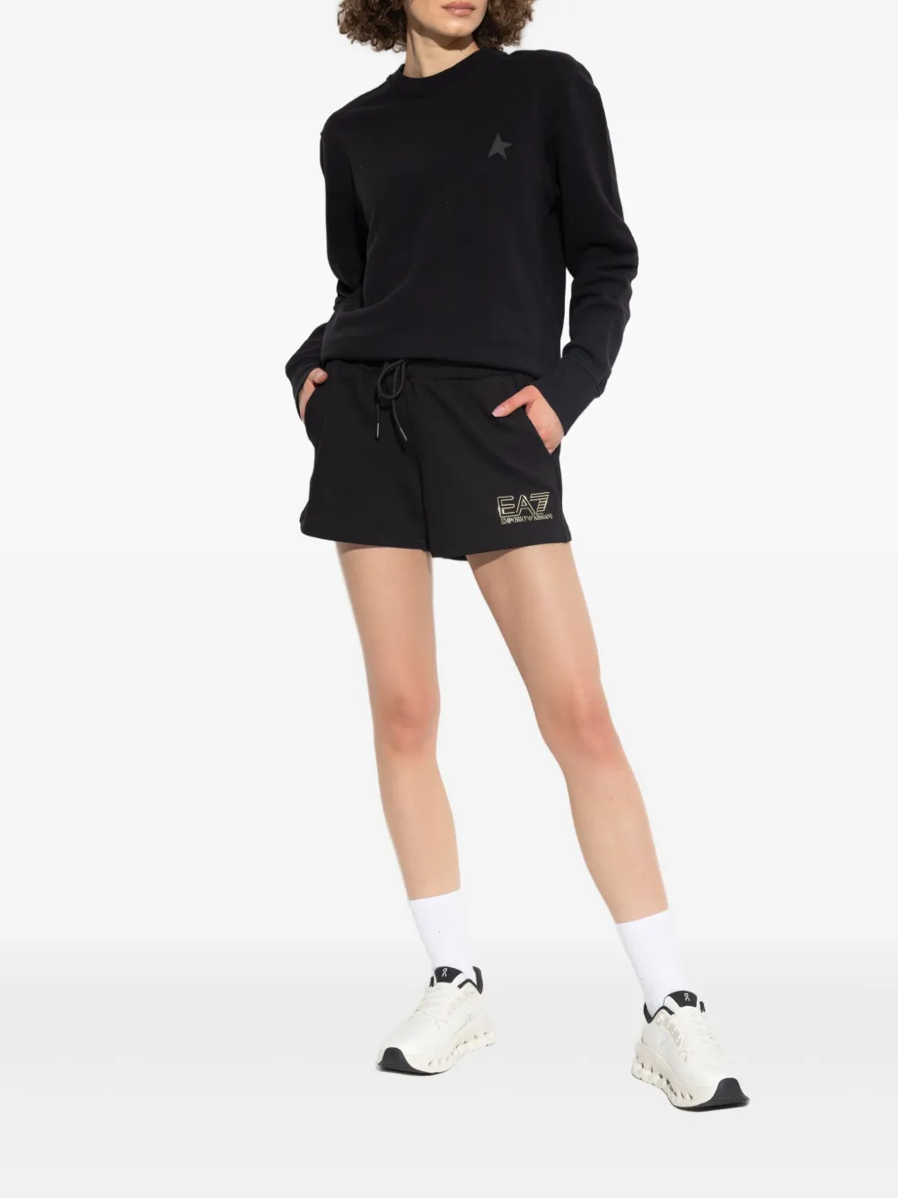Ea7 Emporio Armani Trainingsshorts met geborduurd logo Zwart