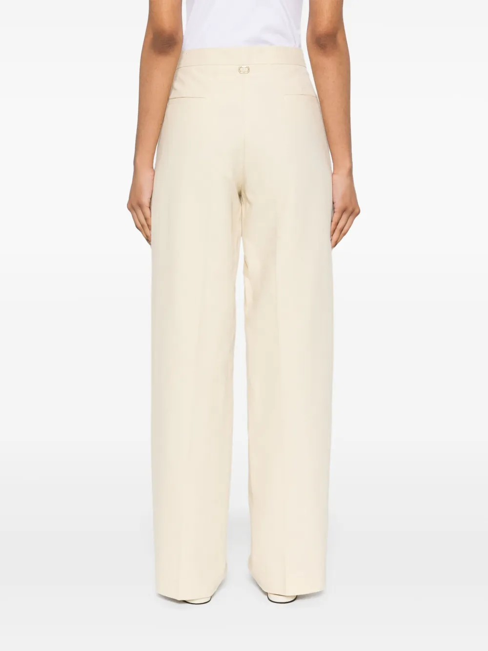 Shop Twinset Logo-plaque Trousers In Neutrals