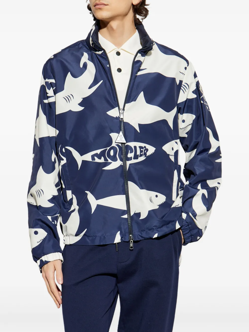 Moncler Bomberjack met Shark-print Blauw