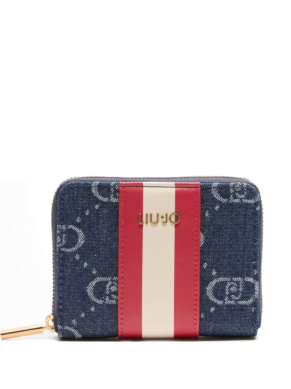 Liu •jo Zip-around Denim-effect Wallet In Blue