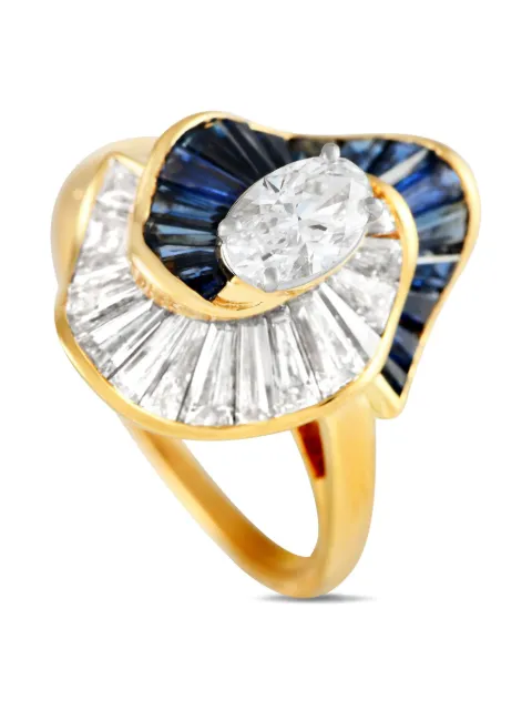 Oscar Heyman anillo en oro amarillo de 18kt con diamante y zafiro de archivo 