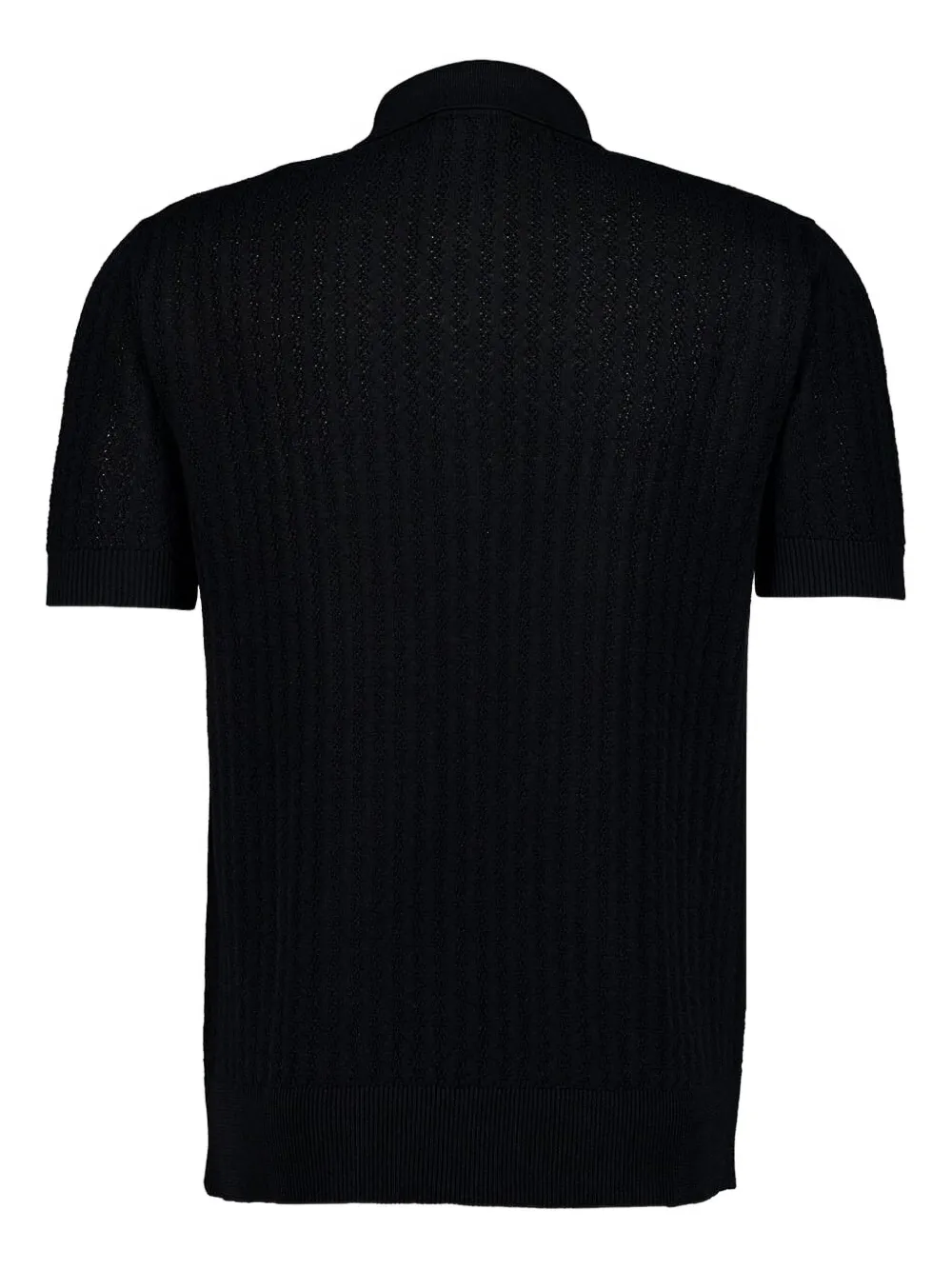 Piacenza Cashmere Ribgebreid poloshirt - Zwart
