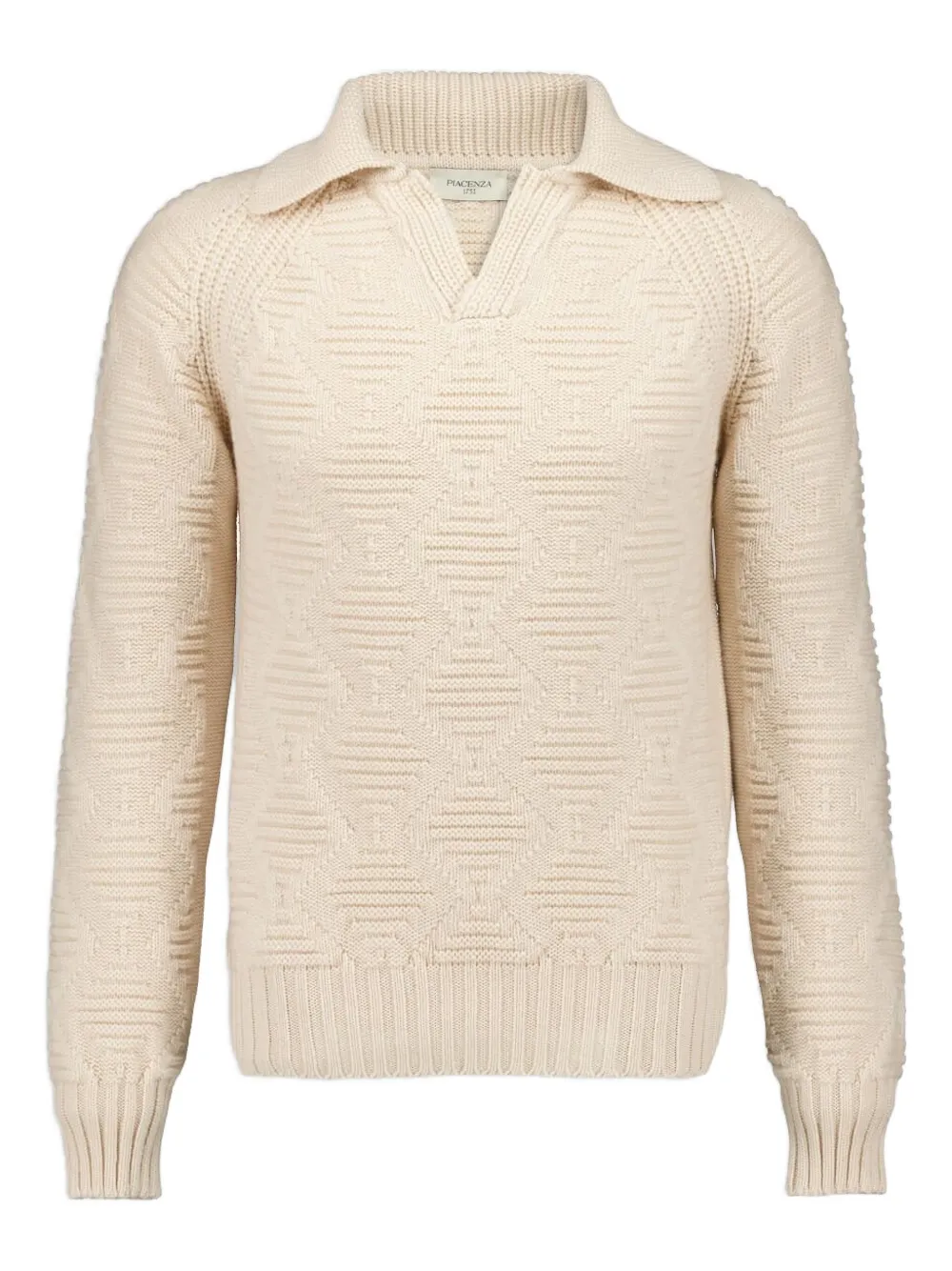 Piacenza Cashmere V-neck cable-knit polo shirt | Neutrals | Image 1