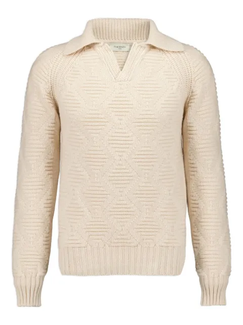 Piacenza Cashmere V-neck cable-knit polo shirt