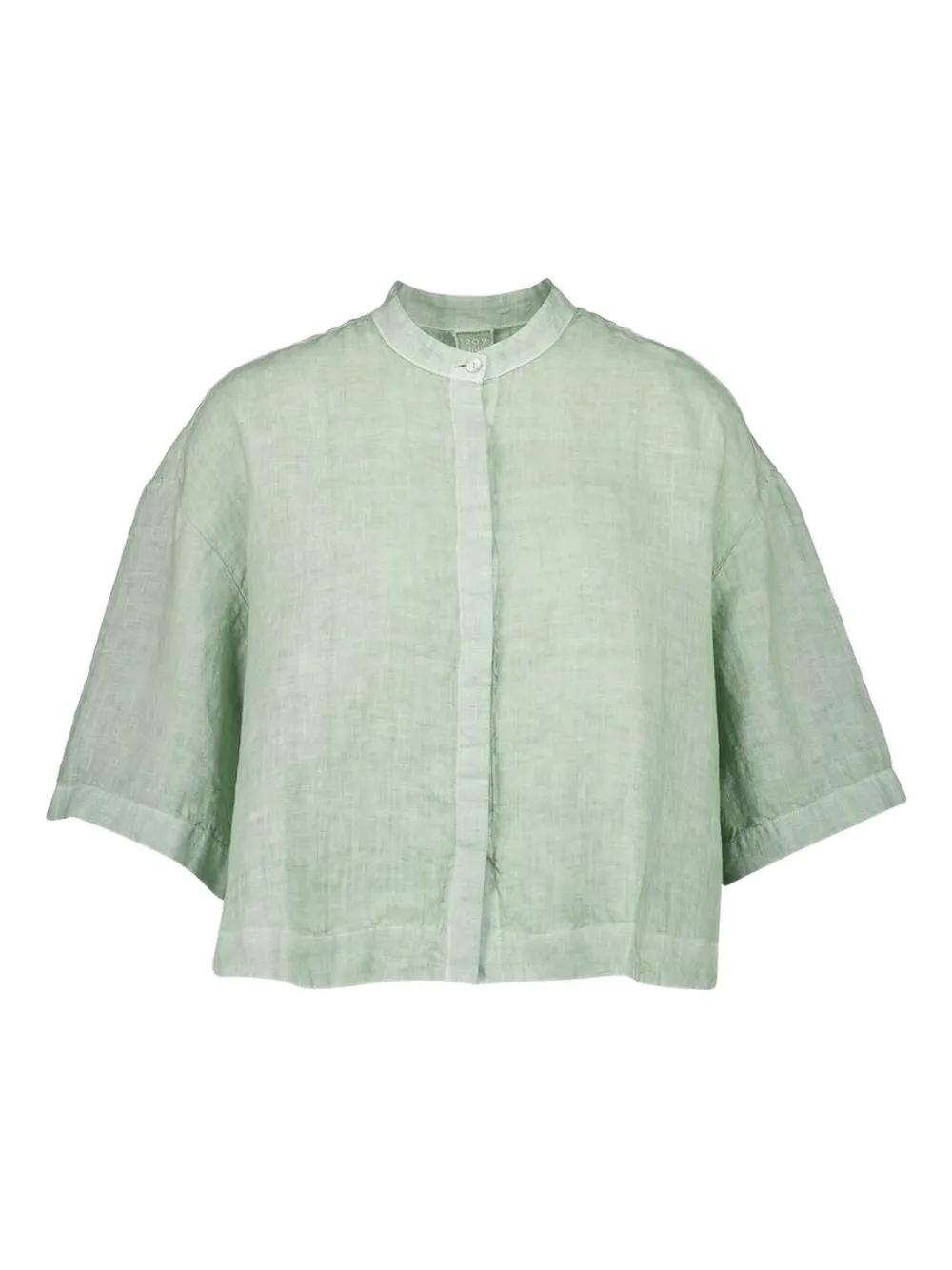 120% Lino Short-sleeve Button-up Linen Shirt In Green