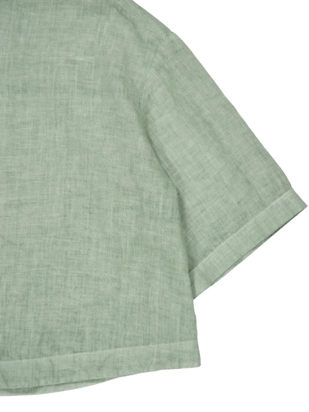 120% Lino Short-sleeve Button-up Linen Shirt In Green