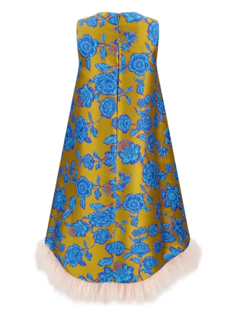 La DoubleJ feather-trimmed floral dress