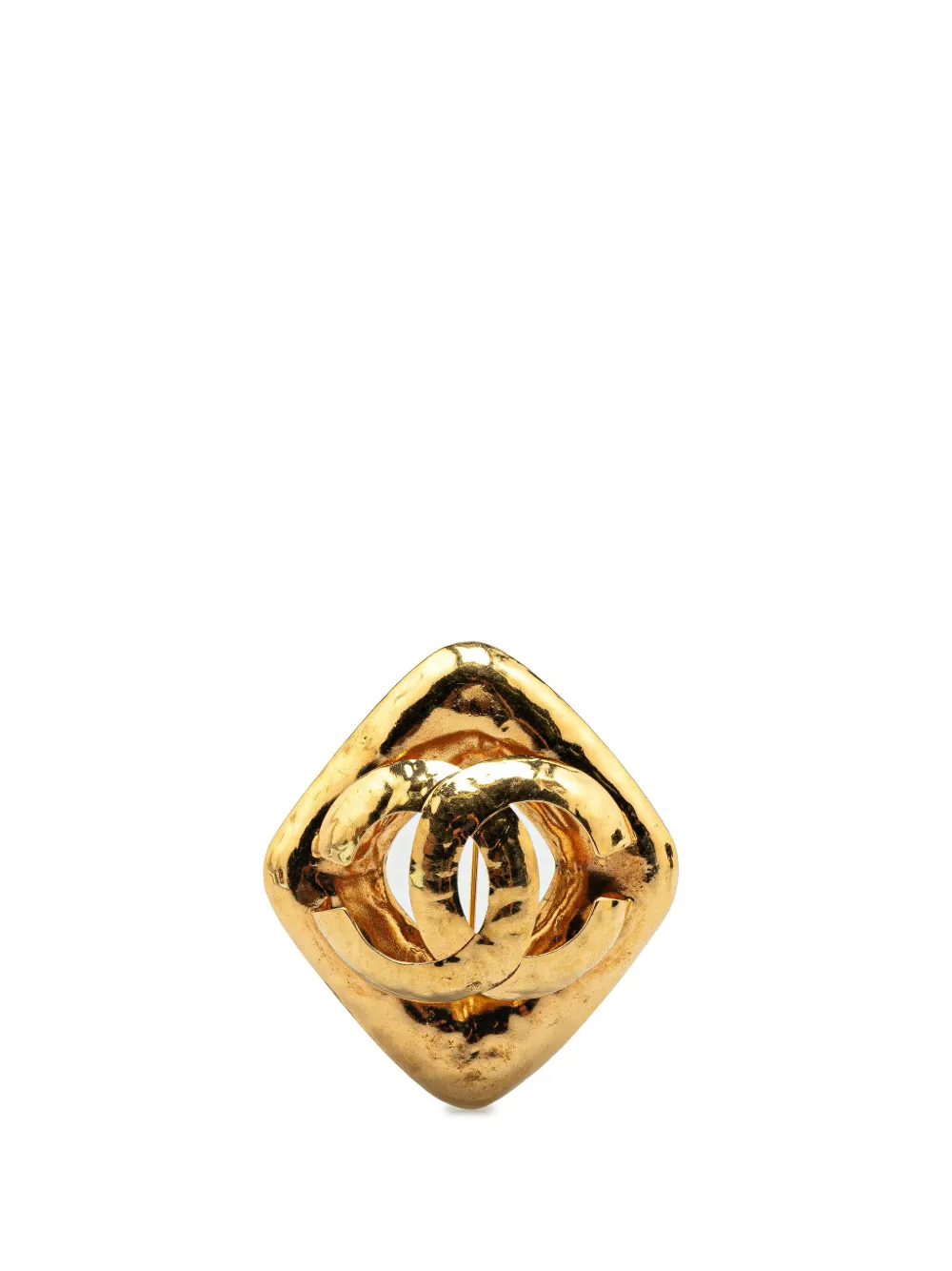 CHANEL Pre-Owned 1980-1990 Gold Plated CC Rhombus Brooch costume brooch | Gold | Image 1