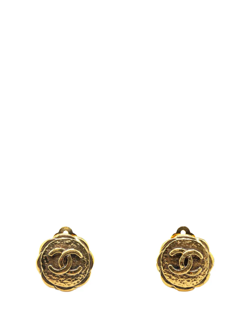 CHANEL Pre-Owned 1970-1980 Gold Plated CC Round Clip On Earrings costume earrings | Gold | Image 1