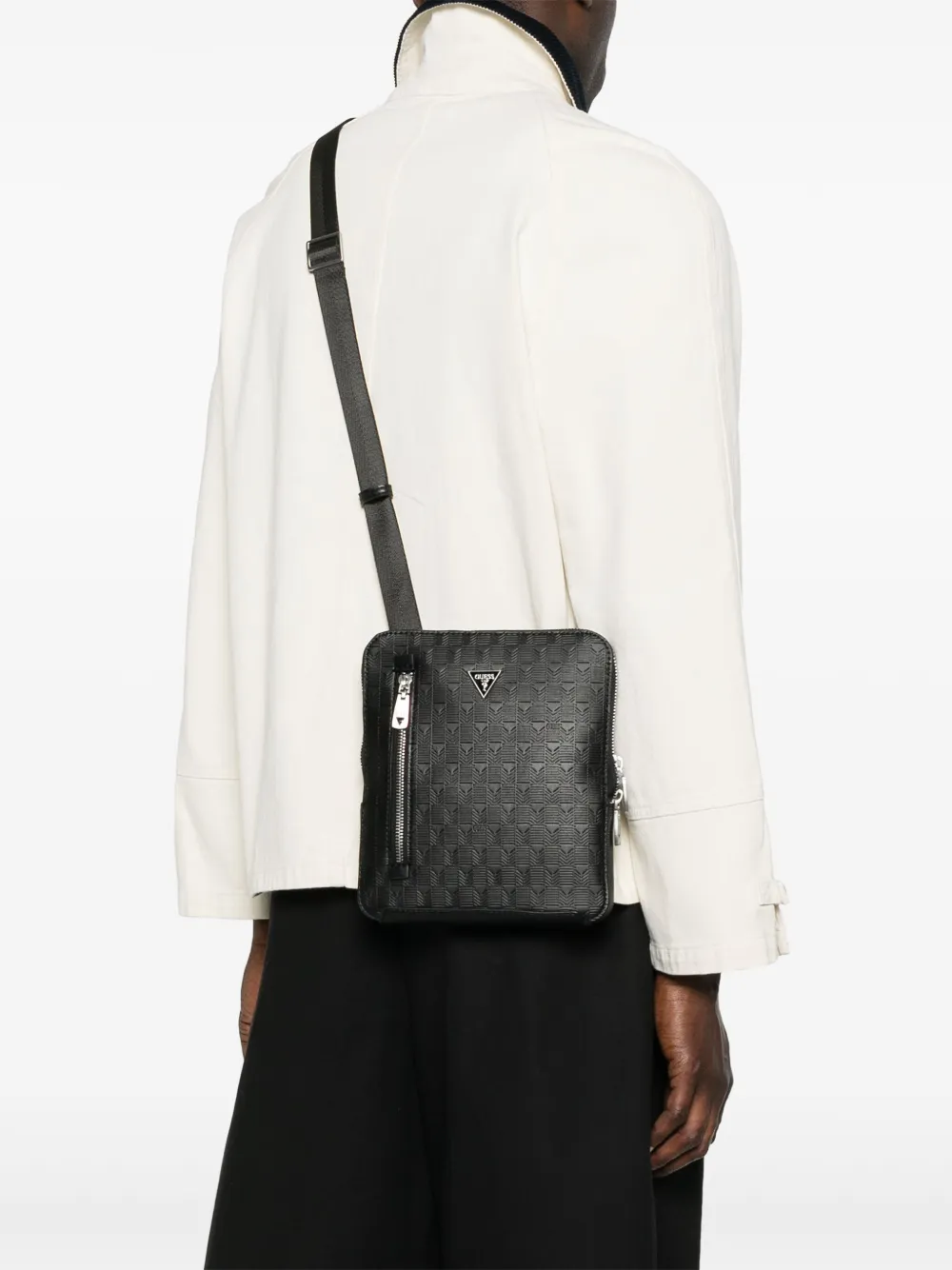 Guess Usa Logo-embossed Messenger Bag In Black