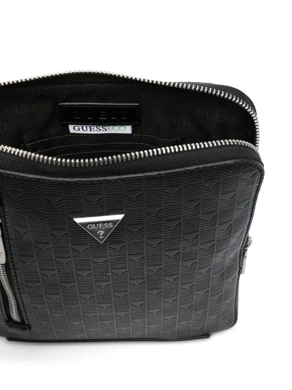 Guess Usa Logo-embossed Messenger Bag In Black