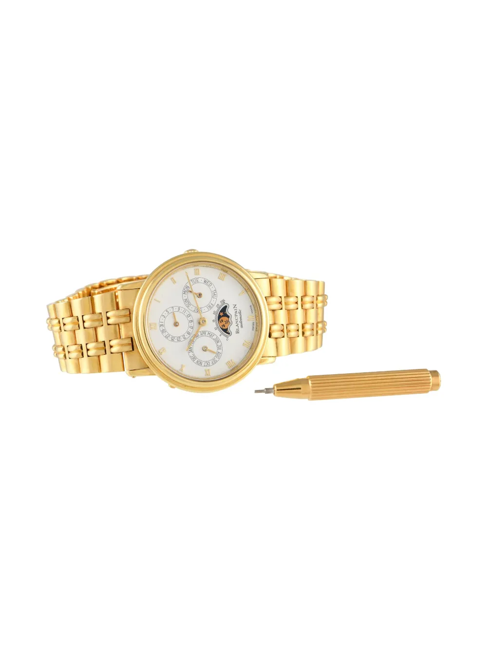 Pre-owned Blancpain Villeret Perpetual Calendar 34mm In Yellow