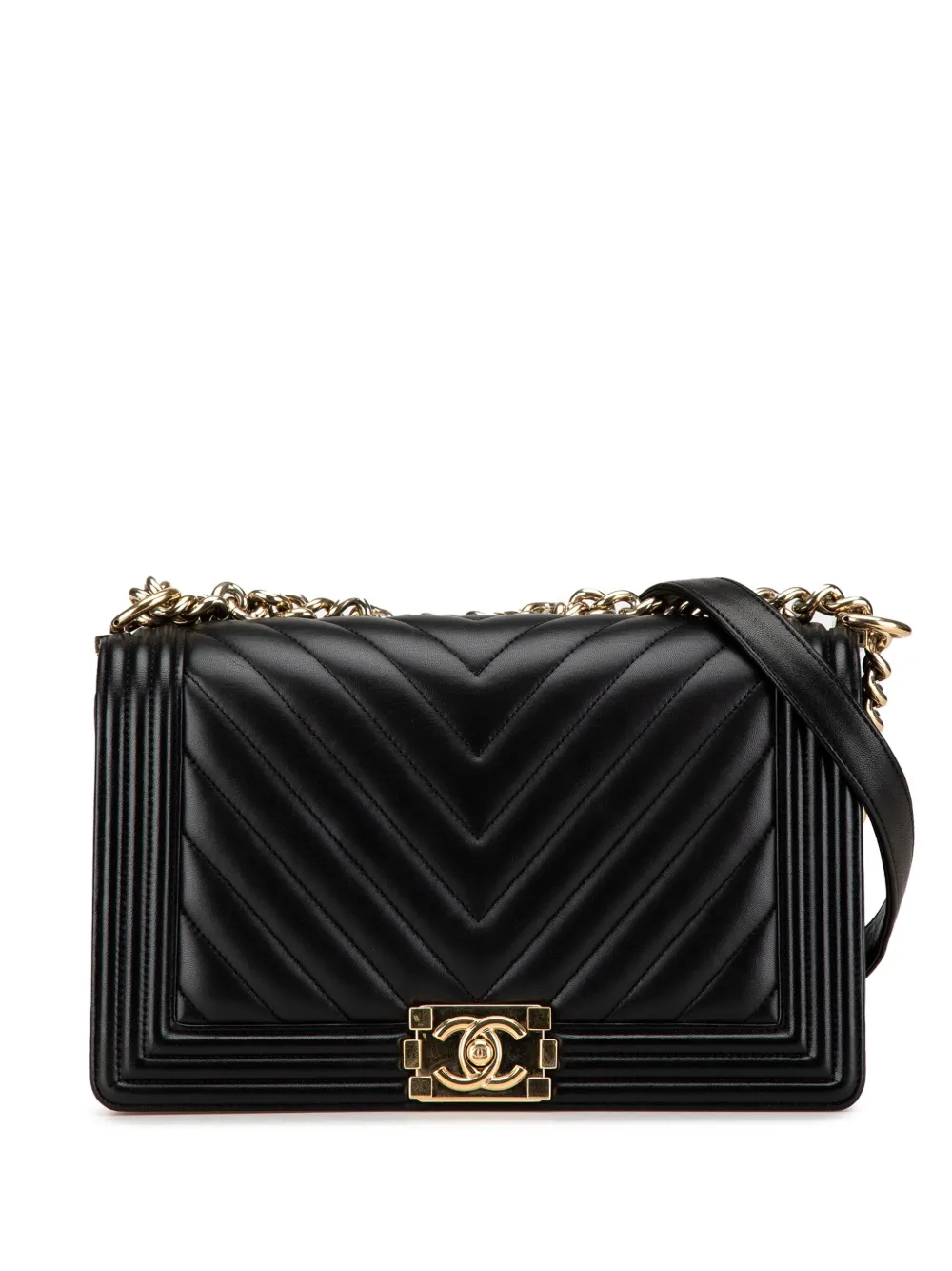 CHANEL Pre-Owned 2019 ニュー ミディアム シェブロン ラムスキン ボーイ フラップ ショルダーバッグ - ブラック CHANEL Pre-Owned 2019 ニュー ミディアム シェブロン ラムスキン ボーイ フラップ ショルダーバッグ - ブラック