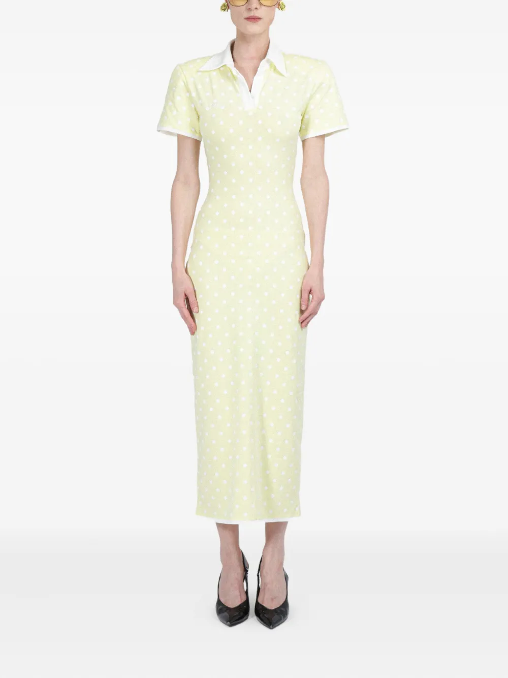 Rowen Rose Jersey midi-jurk met stippen - Geel