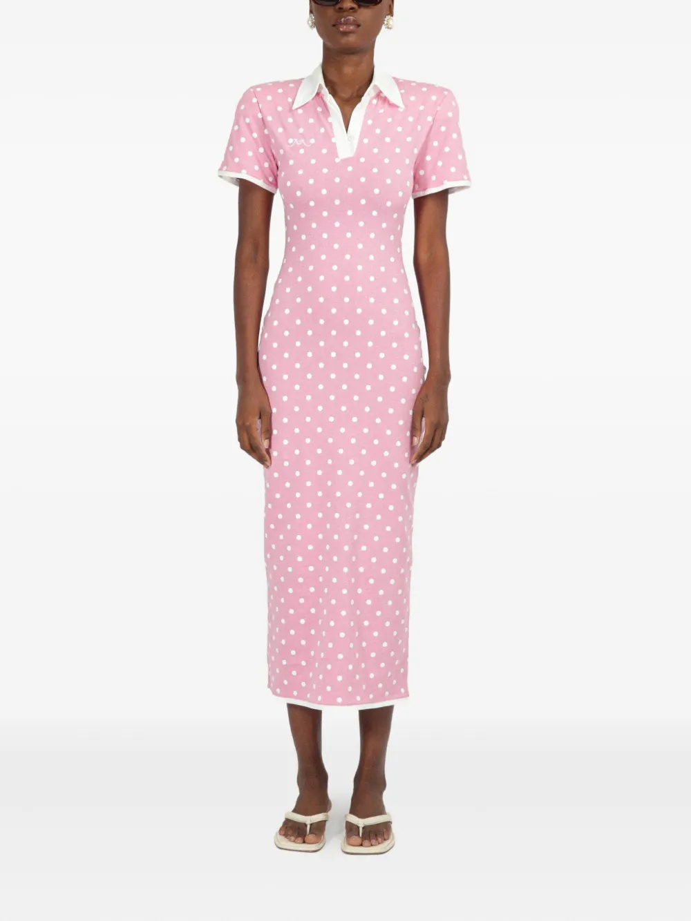 Rowen Rose Jersey midi-jurk met stippen - Roze