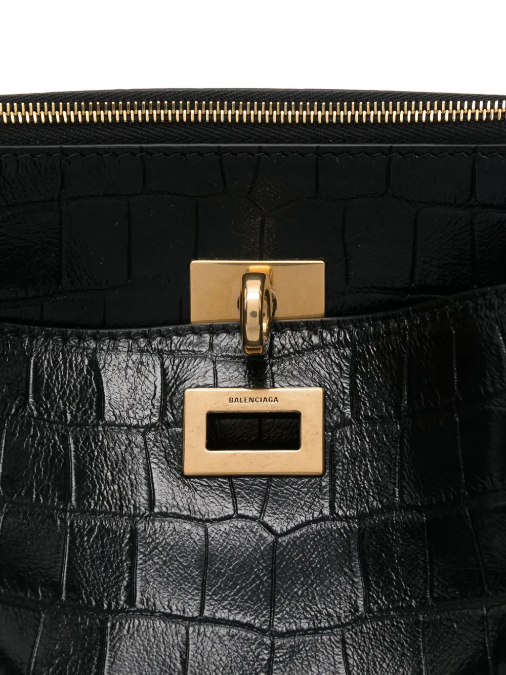 Balenciaga Rodeo Sling Embossed Croc Pochette Bag In Black