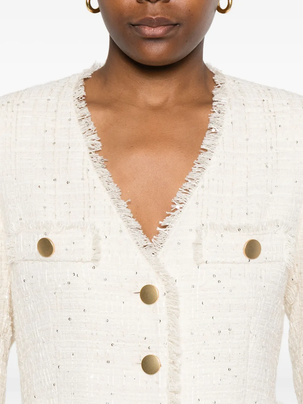 Tagliatore Tweed jack met franje Beige