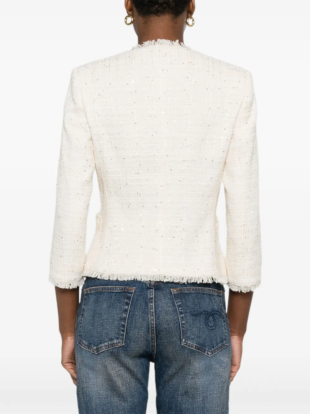 Tagliatore Tweed jack met franje Beige