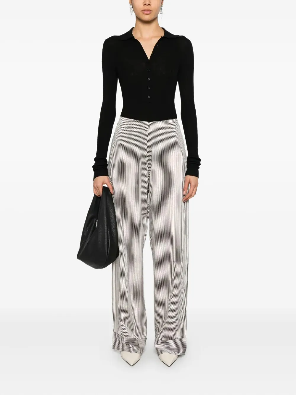 Fabiana Filippi striped cuffed trousers Zwart