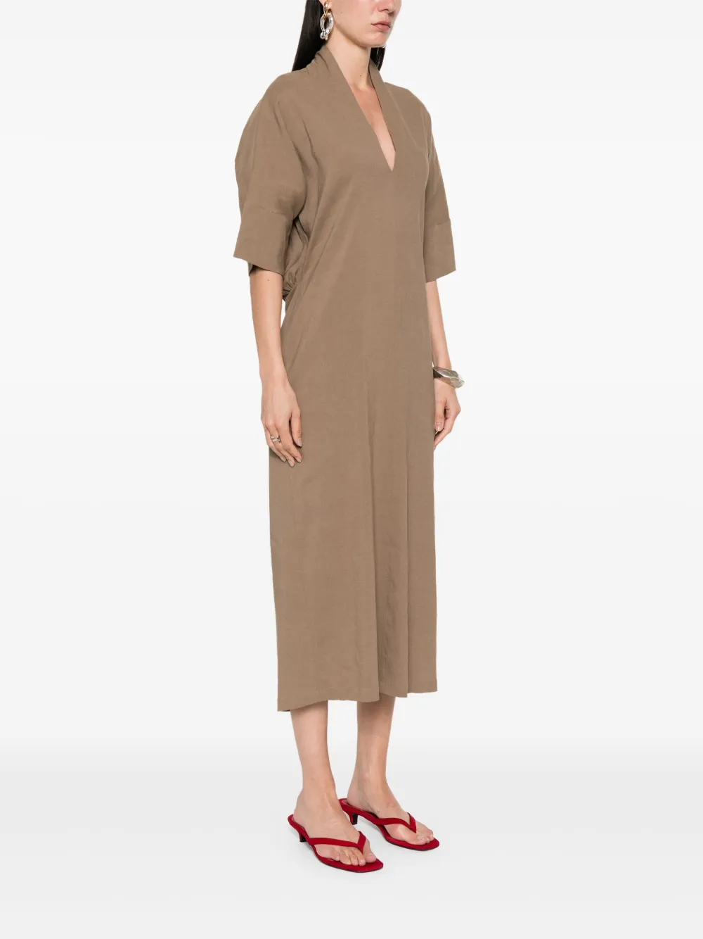 Shop Fabiana Filippi V-neck Midi Dress In Brown